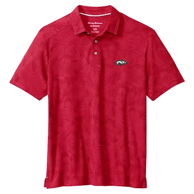 Men's Tommy Bahama Cardinal Arkansas Razorbacks Palm Fresco Hibiscus IslandZone® Polo