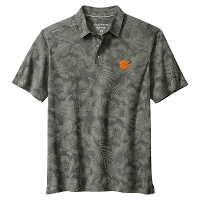 Men's Tommy Bahama Gray Clemson Tigers Palm Fresco Hibiscus IslandZone® Polo