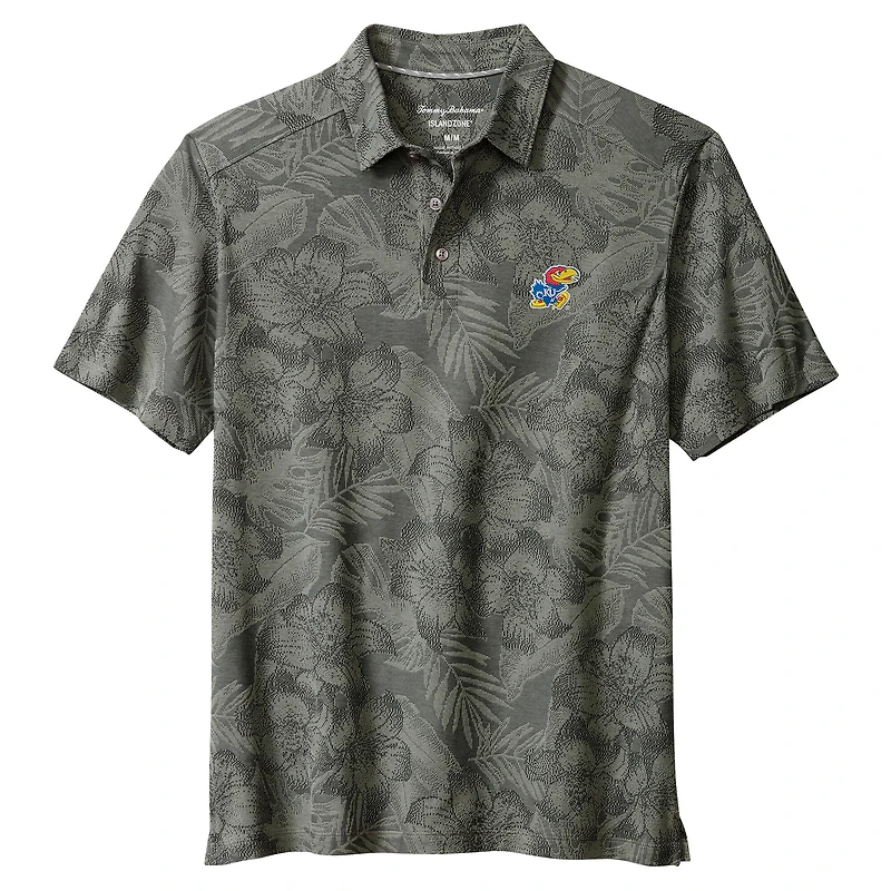 Men's Tommy Bahama Gray Kansas Jayhawks Palm Fresco Hibiscus IslandZone® Polo
