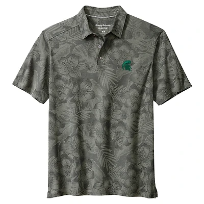 Men's Tommy Bahama Gray Michigan State Spartans Palm Fresco Hibiscus IslandZone® Polo