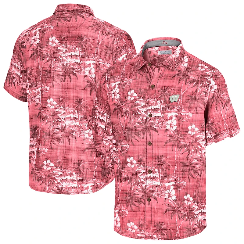 Men's Tommy Bahama Red Wisconsin Badgers Coconut Point Isla Palmetta Camp Button-Up Shirt