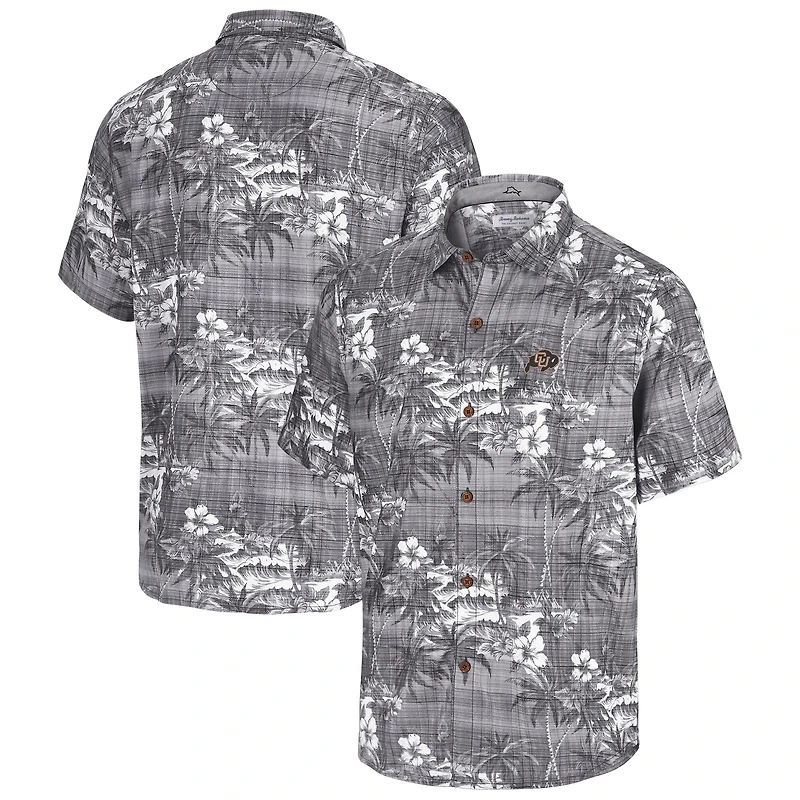 Men's Tommy Bahama Black Colorado Buffaloes Coconut Point Palmetta IslandZone Camp Button-Up Shirt