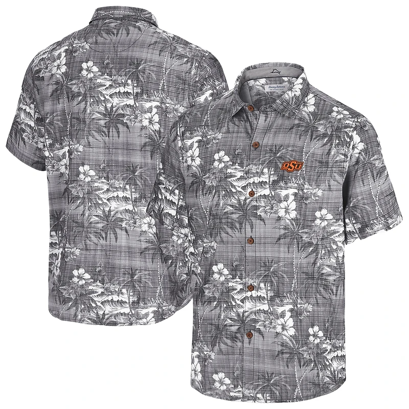 Men's Tommy Bahama Black Oklahoma State Cowboys Coconut Point Palmetta IslandZone Camp Button-Up Shirt
