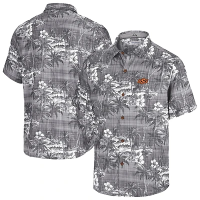 Men's Tommy Bahama Black Oklahoma State Cowboys Coconut Point Palmetta IslandZone Camp Button-Up Shirt