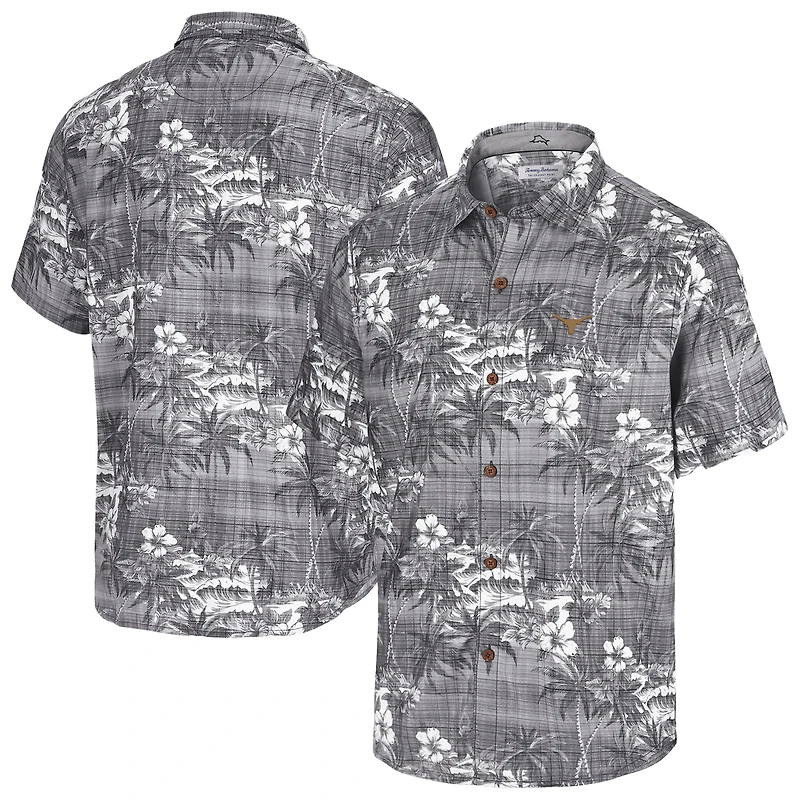 Men's Tommy Bahama Black Texas Longhorns Coconut Point Palmetta IslandZone Camp Button-Up Shirt