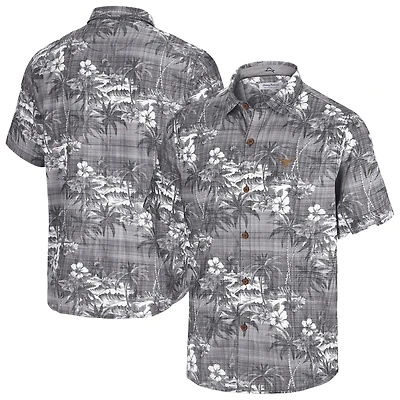 Men's Tommy Bahama Black Texas Longhorns Coconut Point Palmetta IslandZone Camp Button-Up Shirt