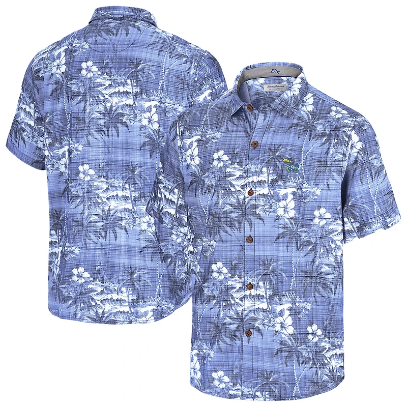 Men's Tommy Bahama Royal Kansas Jayhawks Coconut Point Palmetta IslandZone Camp Button-Up Shirt
