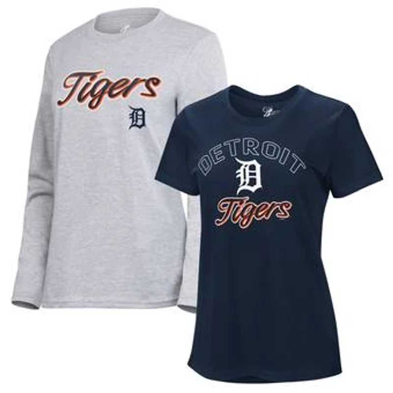 Women's G-III 4Her by Carl Banks Navy/Heather Gray Detroit Tigers Short-Sleeve and Long-Sleeve T-Shirt Combo Pack