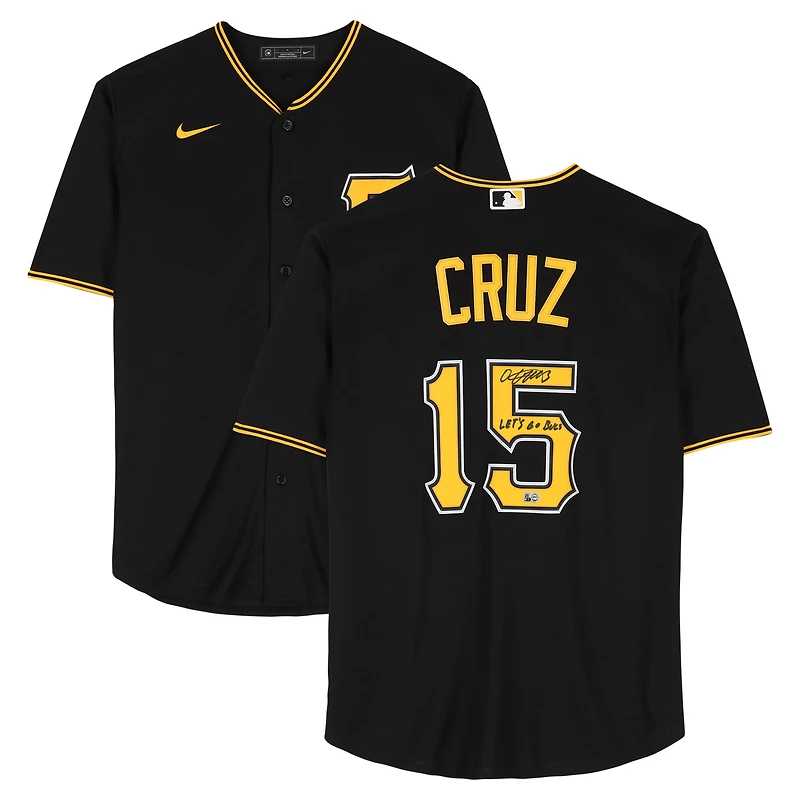 Oneil Cruz Pittsburgh Pirates Autographed Black Nike Replica Jersey with "Let's Go Bucs!" Inscription