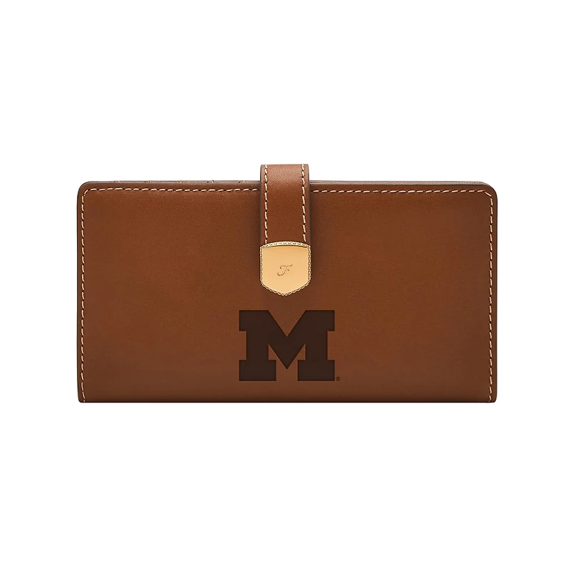 Fossil  Michigan Wolverines Lennox Leather Tab Bifold Wallet