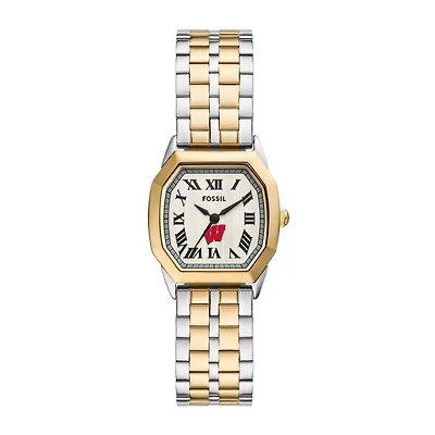 Fossil Wisconsin Badgers Harlow Three-Hand Two-Tone Stainless Steel Watch