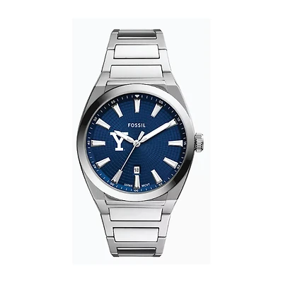 Fossil  Yale Bulldogs Everett Three-Hand Date Stainless Steel Watch