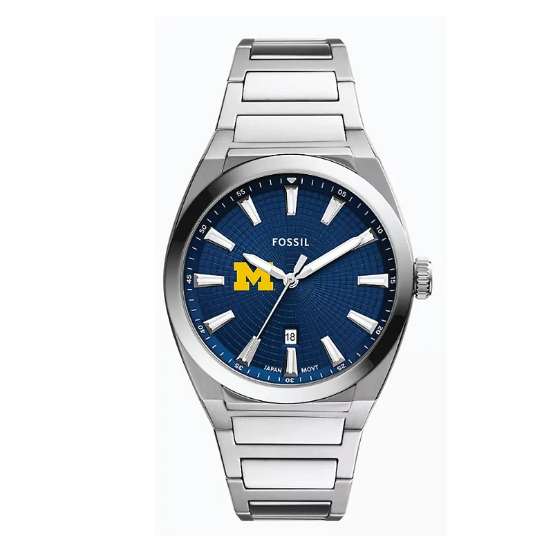 Fossil  Michigan Wolverines Everett Three-Hand Date Stainless Steel Watch