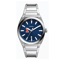 Fossil  Illinois Fighting Illini Everett Three-Hand Date Stainless Steel Watch