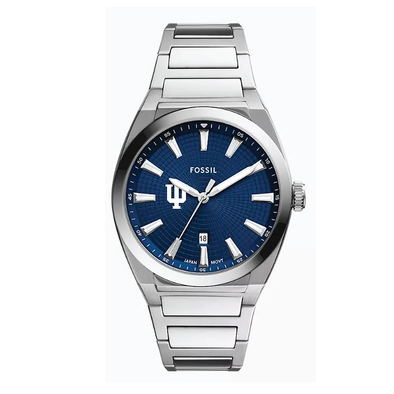 Fossil  Indiana Hoosiers Everett Three-Hand Date Stainless Steel Watch