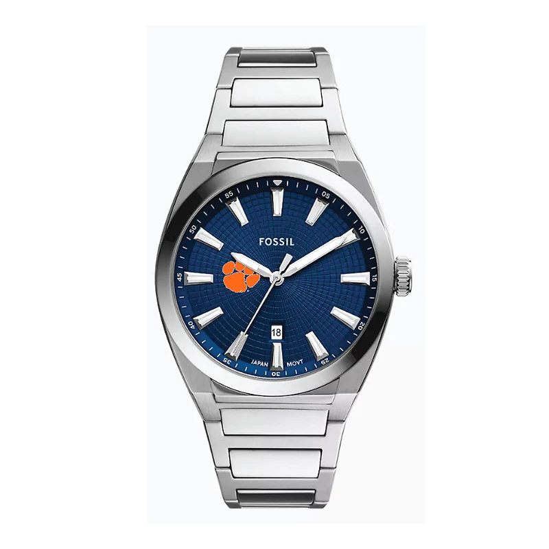 Fossil  Clemson Tigers Everett Three-Hand Date Stainless Steel Watch