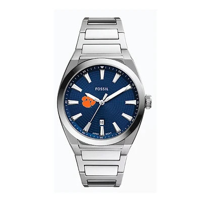 Fossil  Clemson Tigers Everett Three-Hand Date Stainless Steel Watch