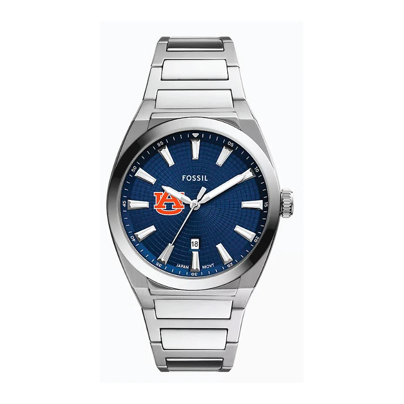 Fossil  Auburn Tigers Everett Three-Hand Date Stainless Steel Watch