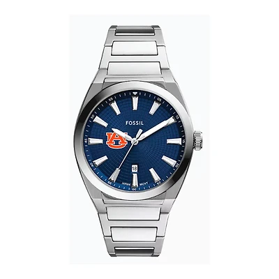 Fossil  Auburn Tigers Everett Three-Hand Date Stainless Steel Watch