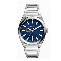 Fossil  Miami Hurricanes Everett Three-Hand Date Stainless Steel Watch