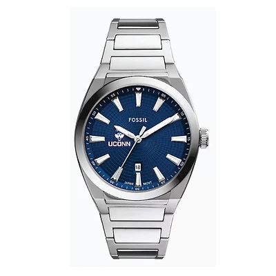 Fossil  UConn Huskies Everett Three-Hand Date Stainless Steel Watch