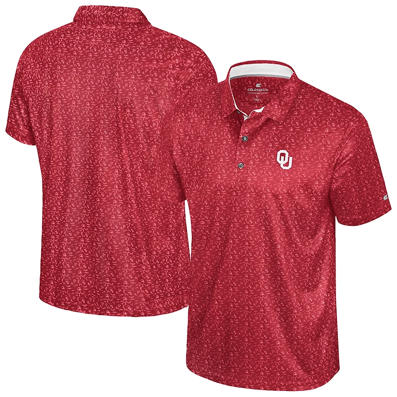 Men's Colosseum  Crimson Oklahoma Sooners Football Print Polo