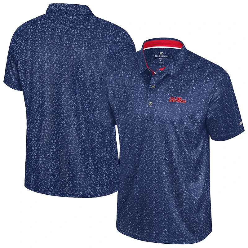 Men's Colosseum Navy Ole Miss Rebels Football Print Polo