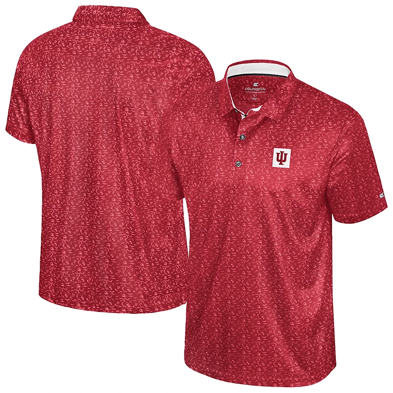 Men's Colosseum Crimson Indiana Hoosiers Football Print Polo