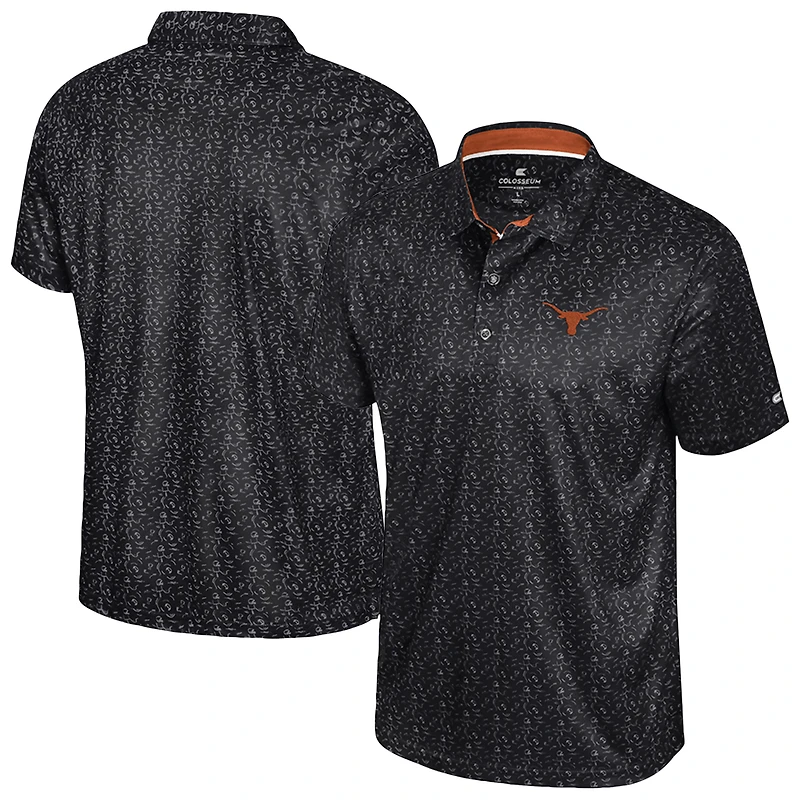 Men's Colosseum  Black Texas Longhorns Football Print Polo