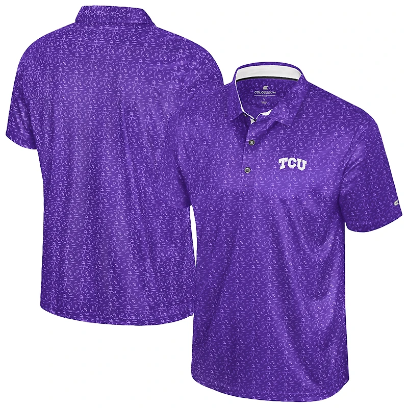 Men's Colosseum Purple TCU Horned Frogs Football Print Polo