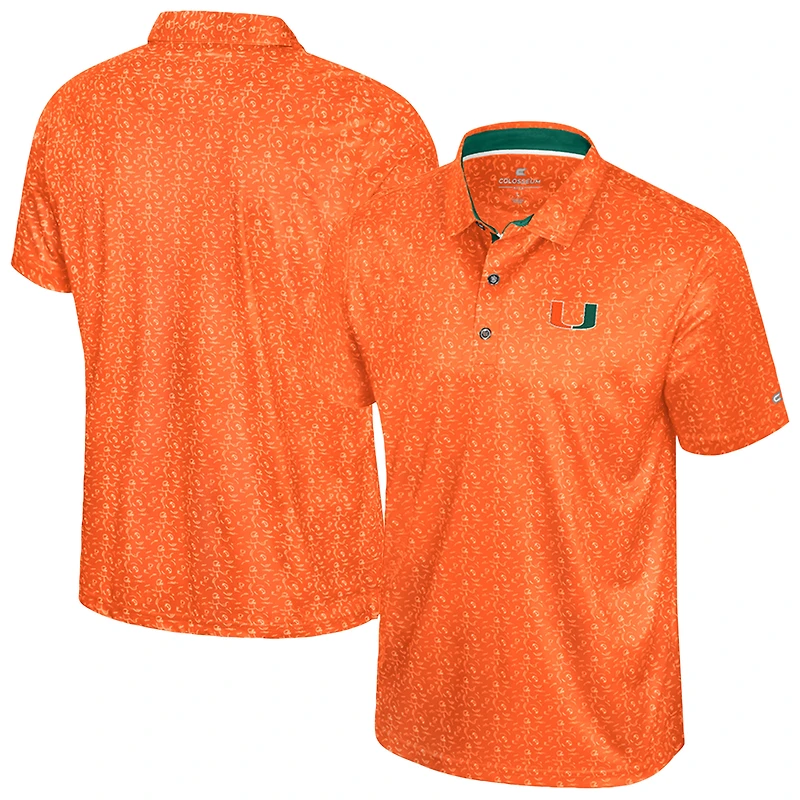 Men's Colosseum  Orange Miami Hurricanes Football Print Polo