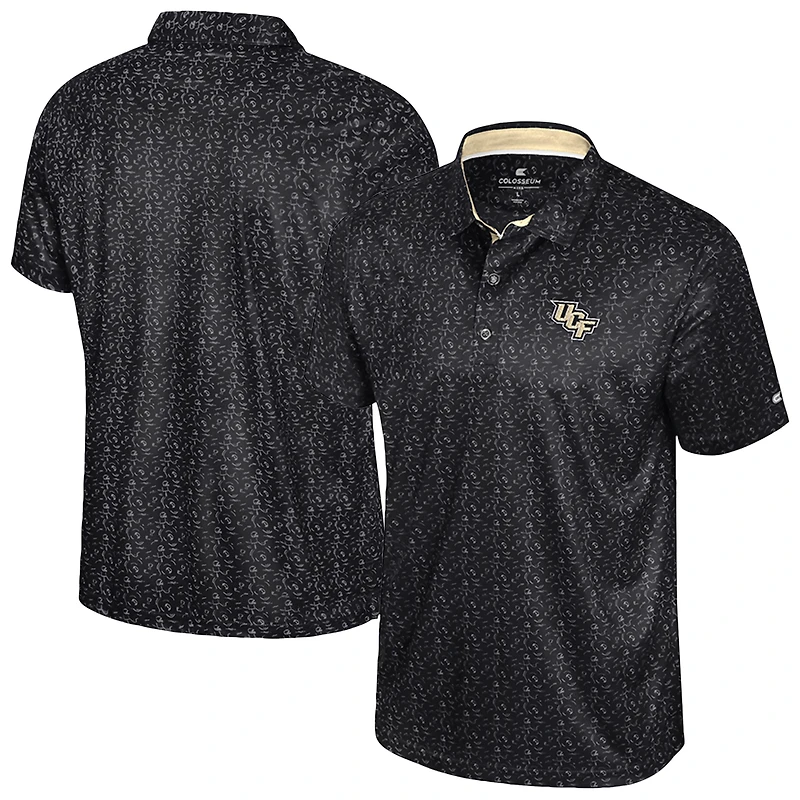 Men's Colosseum Black UCF Knights Football Print Polo
