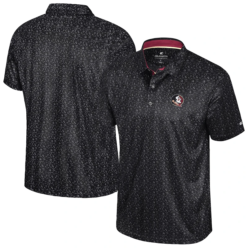 Men's Colosseum  Black Florida State Seminoles Football Print Polo
