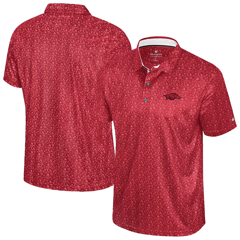 Men's Colosseum  Cardinal Arkansas Razorbacks Football Print Polo
