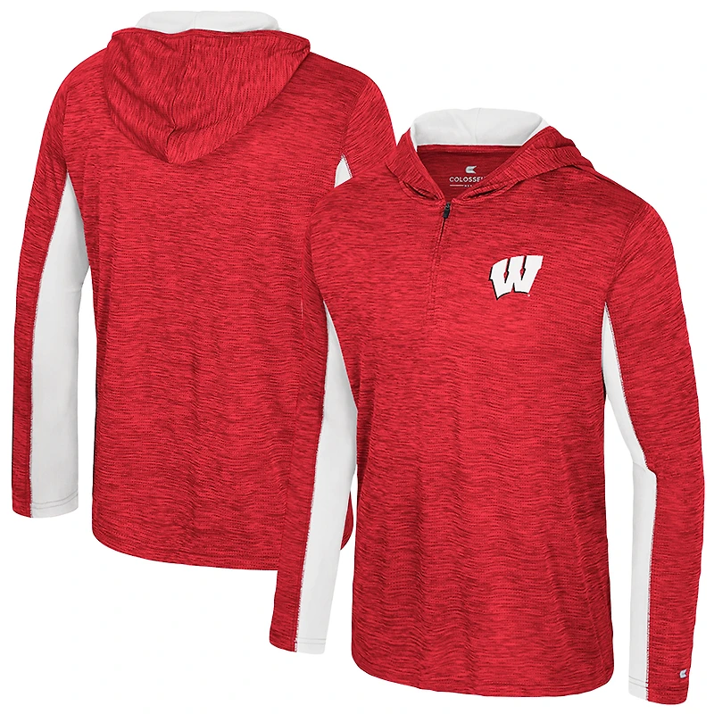 Men's Colosseum Red Wisconsin Badgers Always Sunny Quarter-Zip Hoodie
