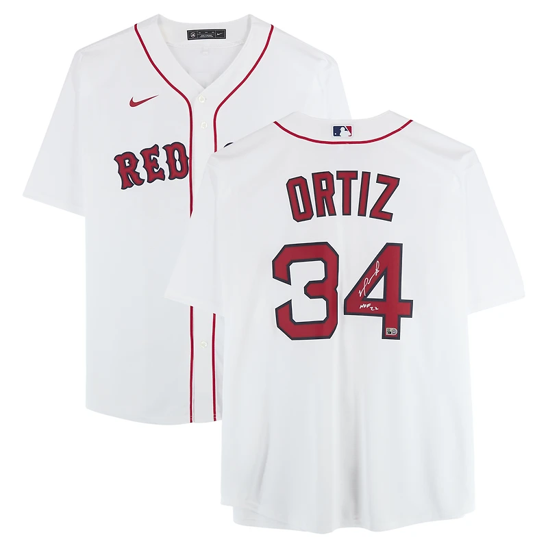 David Ortiz Boston Red Sox Autographed White Nike Replica Jersey with "HOF 22" Inscription