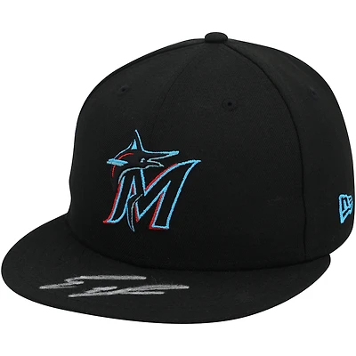Eury Perez Miami Marlins Autographed Black New Era Cap
