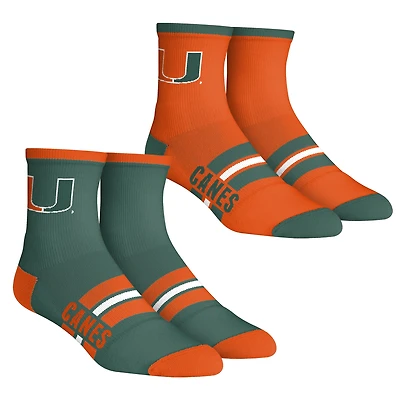 Unisex Rock Em Socks Miami Hurricanes 2-Pack Multi Stripe Quarter Socks Set