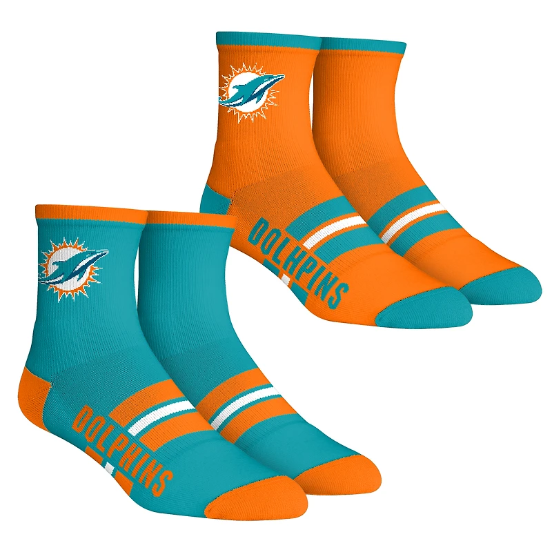 Youth Rock Em Socks  Miami Dolphins 2-Pack Multi Stripe Quarter Socks Set