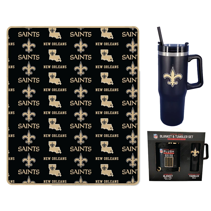 Pegasus New Orleans Saints 60" x 70" Logo Blanket and 30oz Stainless Steel Tumbler Combo
