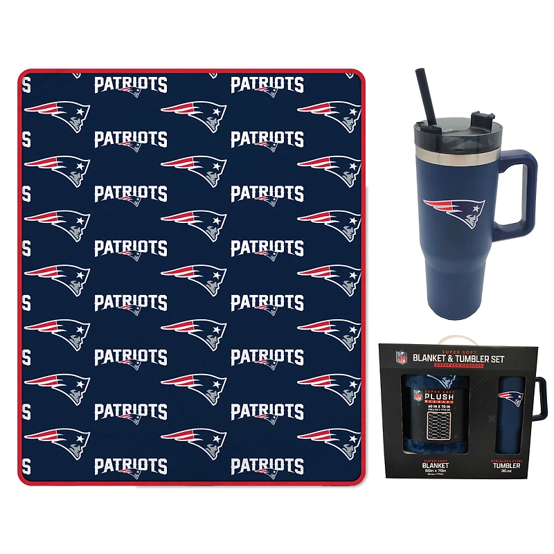 Pegasus New England Patriots 60" x 70" Logo Blanket and 30oz Stainless Steel Tumbler Combo
