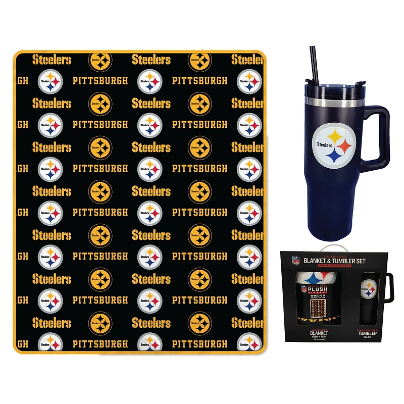 Pegasus Pittsburgh Steelers 60" x 70" Logo Blanket and 30oz Stainless Steel Tumbler Combo