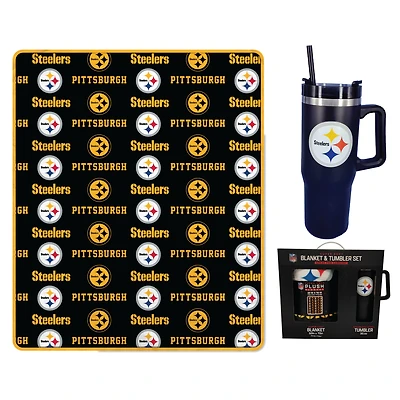 Pegasus Pittsburgh Steelers 60" x 70" Logo Blanket and 30oz Stainless Steel Tumbler Combo