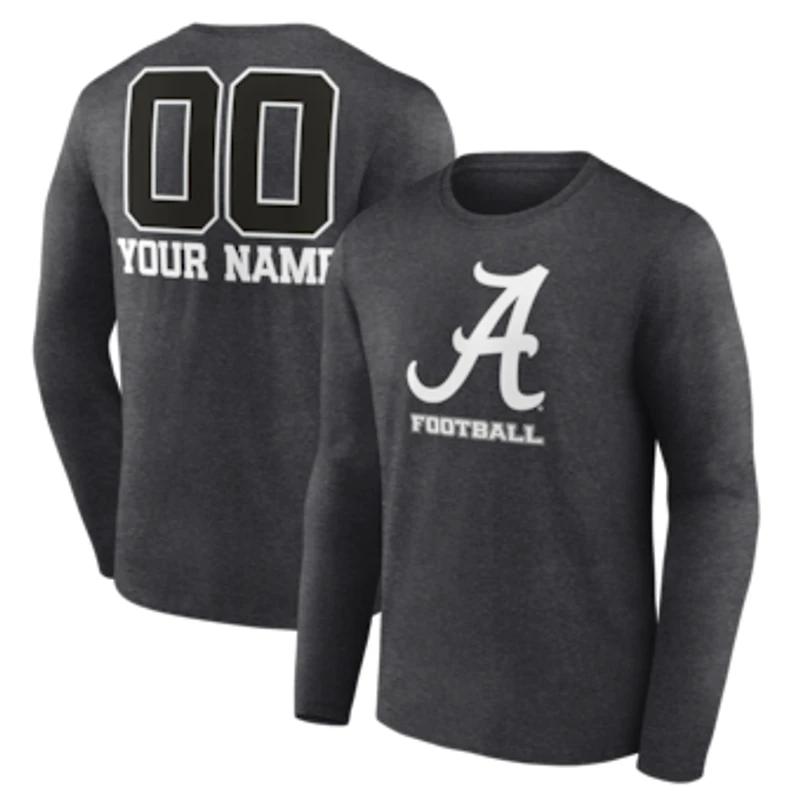 Men's Charcoal Alabama Crimson Tide Personalized Name & Number Monochrome Long Sleeve T-Shirt