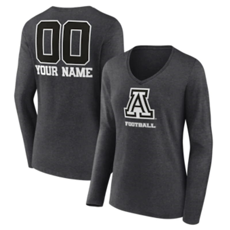 Women's Charcoal Arizona Wildcats Personalized Name & Number Monochrome Long Sleeve V-Neck T-Shirt