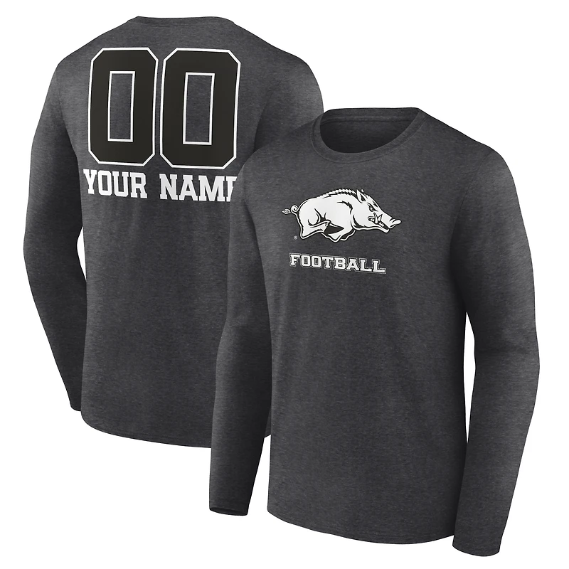 Men's Charcoal Arkansas Razorbacks Personalized Name & Number Monochrome Long Sleeve T-Shirt