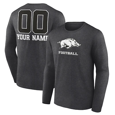Men's Charcoal Arkansas Razorbacks Personalized Name & Number Monochrome Long Sleeve T-Shirt