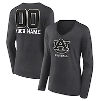 Women's Charcoal Auburn Tigers Personalized Name & Number Monochrome Long Sleeve V-Neck T-Shirt