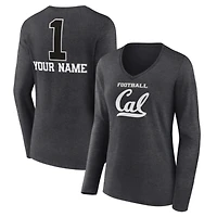 Women's Charcoal Cal Bears Personalized Any Name Monochrome Long Sleeve V-Neck T-Shirt