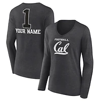 Women's Charcoal Cal Bears Personalized Any Name Monochrome Long Sleeve V-Neck T-Shirt